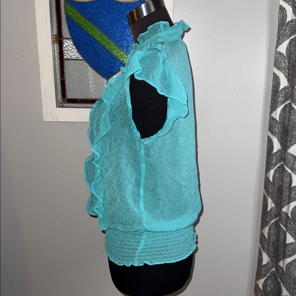 XXI Forever 21 Vintage Smocked Waist Y2K Flutter Sleeve Blouse SZ Small - Picture 4 of 7